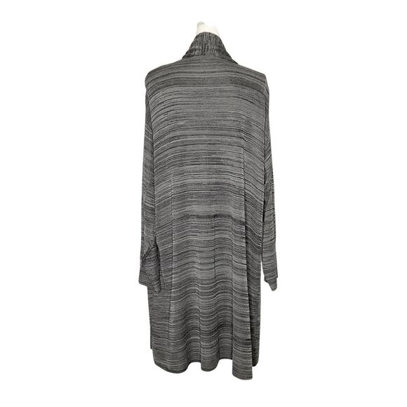 Misook Gray Black Heathered Knit Open Front Cardigan Attached Scarf XS - Picture 2 of 8